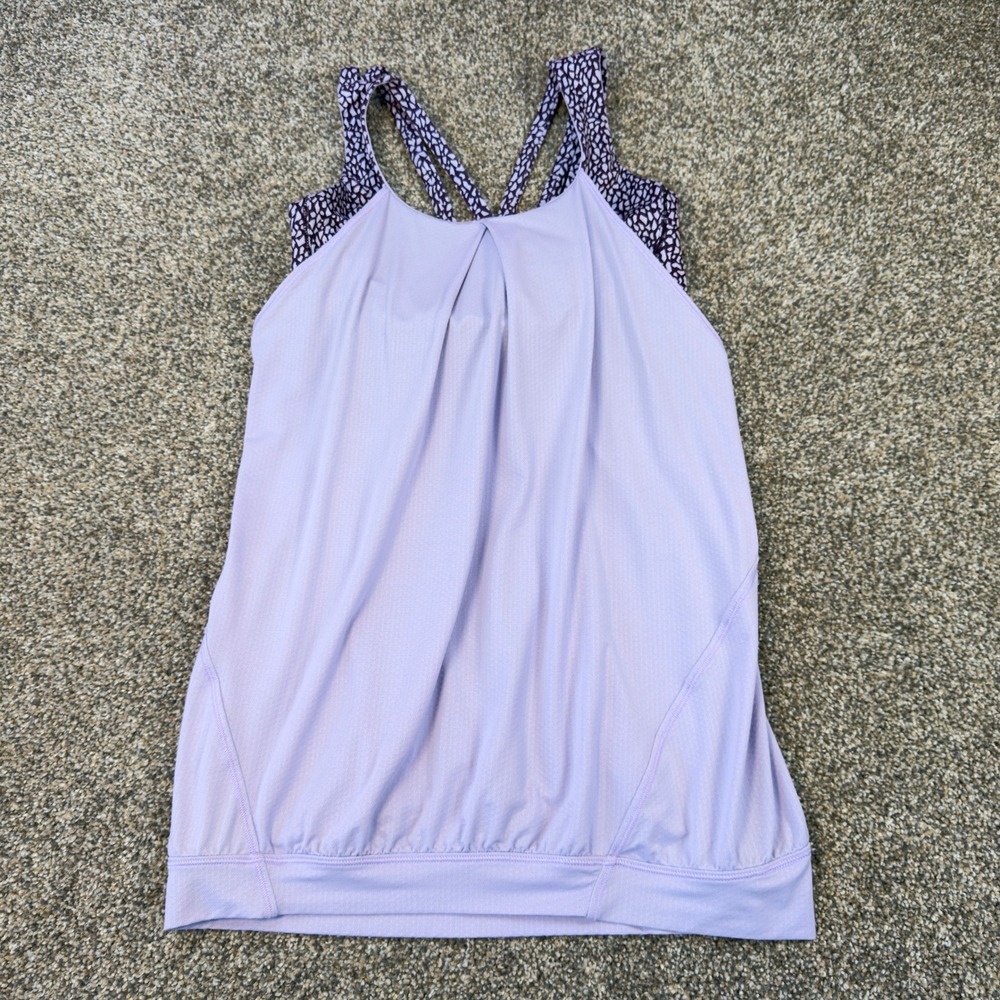 Lululemon 2-in-1 Tank Top Built-In Sports Bra Purple Print Strappy Back Size 6